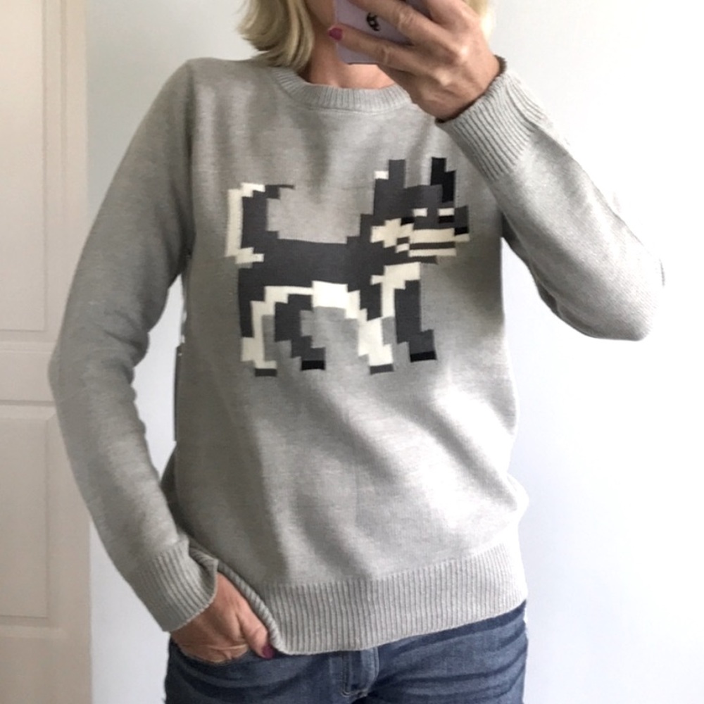 Grey Pixel Dog Pullover Sweater - Picture 1 of 6